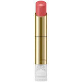Lipstick with gold casing and pink shade on a white background.
