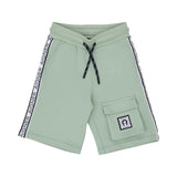 Shorts only Front view of the Aigner Kids boys white t-shirt green bermuda shorts set cotton outfit Shop the Latest Online
