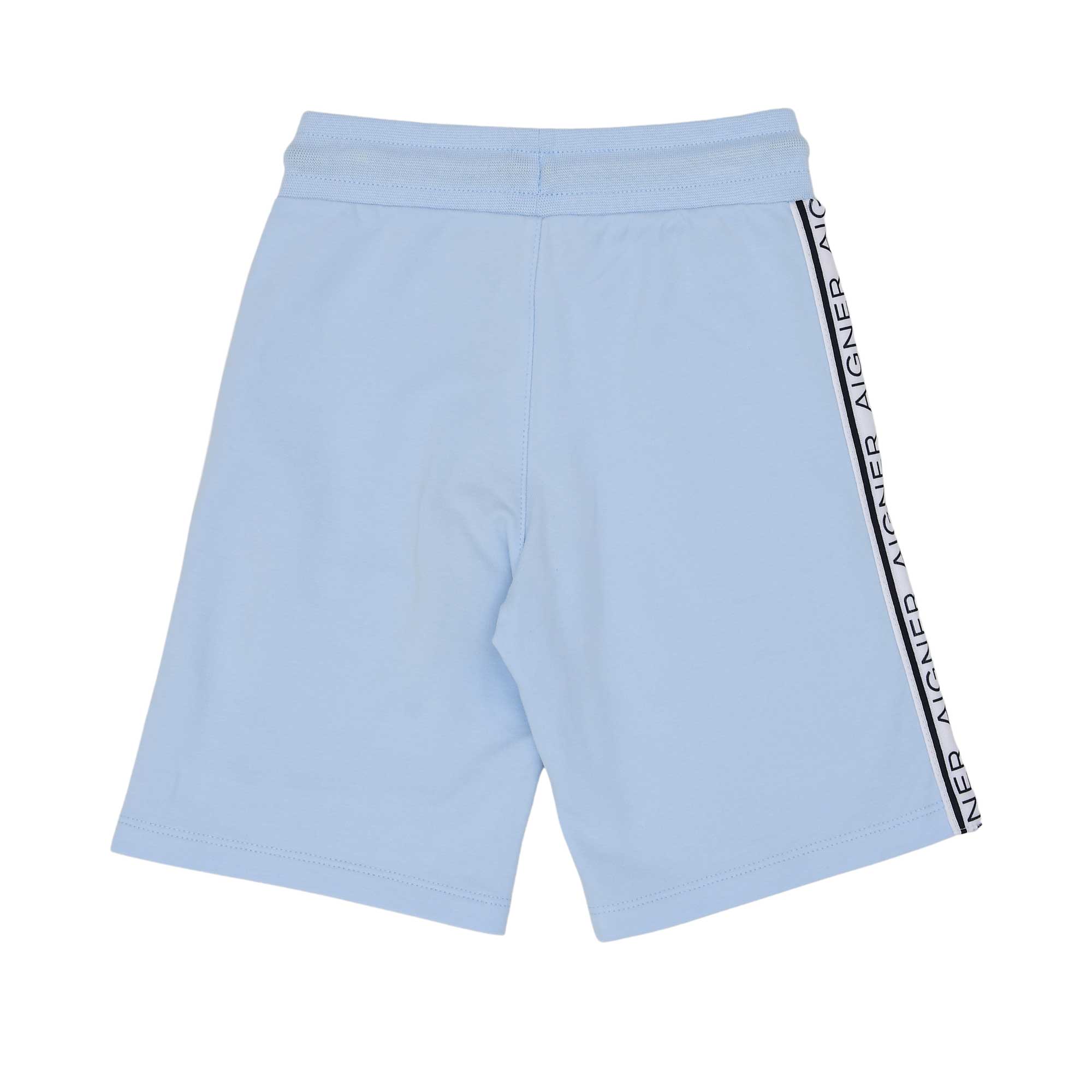 Shorts only back view of the Aigner Kids boys white t-shirt blue bermuda shorts set cotton outfit Shop the Latest Online