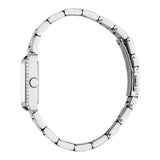 Side perspective of the Esprit ES1L512M0035 watch case, emphasizing its slim 7mm rectangular design profile and polished silver-toned crown.
