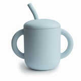 Mushie Kids Silicone Training Cup with Straw - Powder Blue | Transitional Feeding Essential