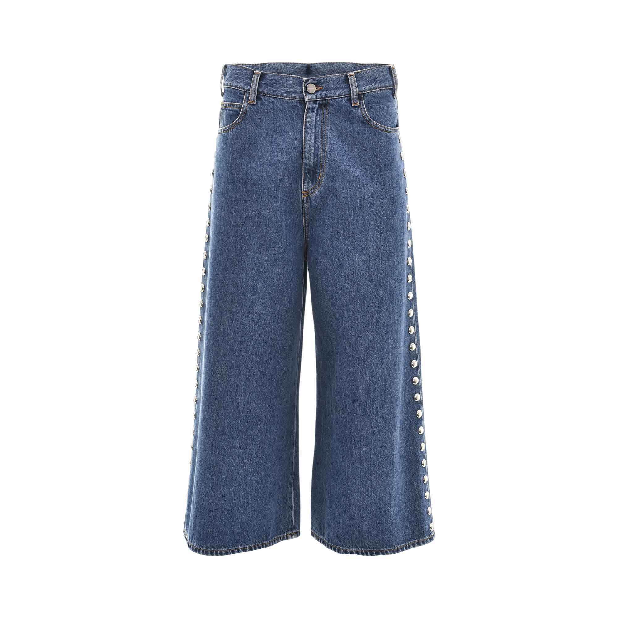 Simona Corsellini Women's Blue Denim Pants with silver button detailing — Now Online