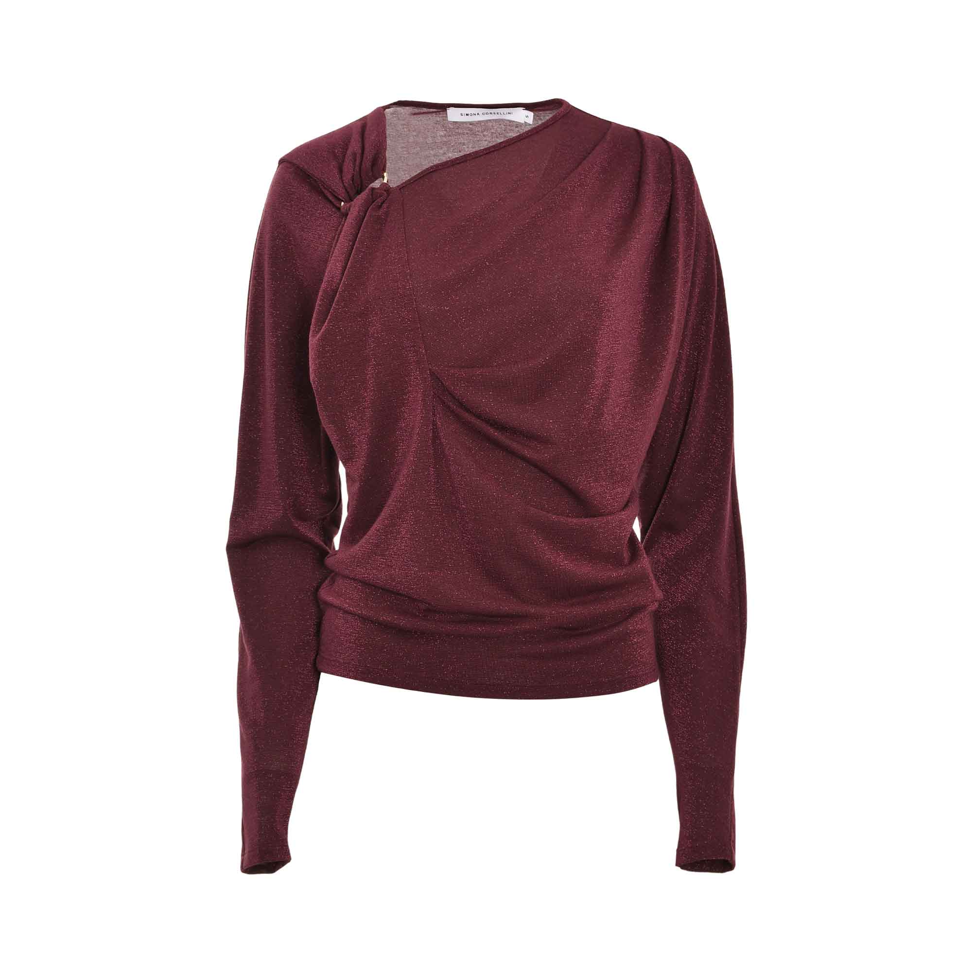 Simona Corsellini Women's Cherry Red Sweater with asymmetric neckline — Shop Now Online