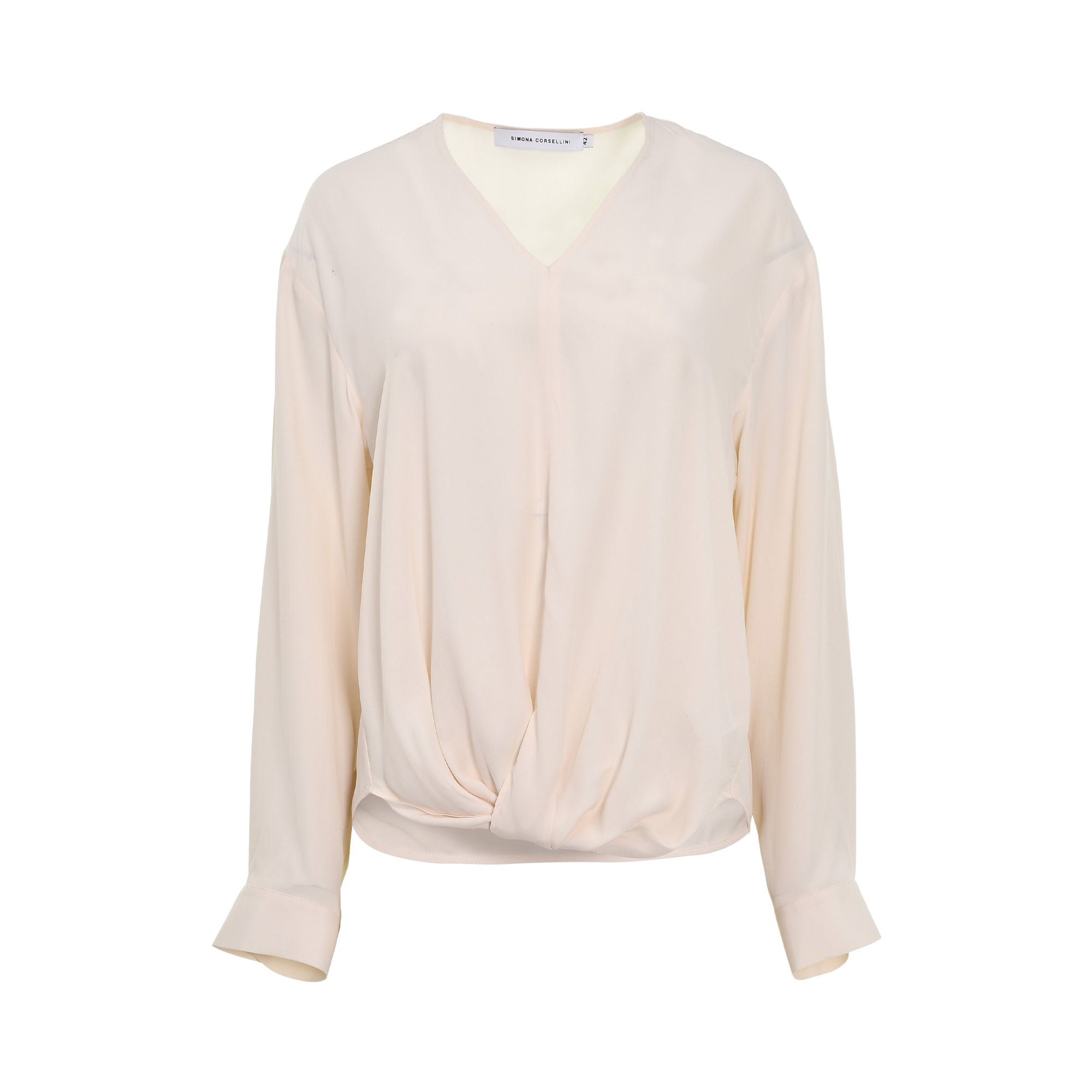 Simona Corsellini Women's Cream White Blouse with V-neck and draped front — Shop Now Online