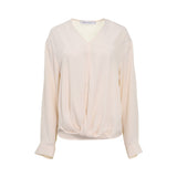 Simona Corsellini Women's Cream White Blouse with V-neck and draped front — Shop Now Online