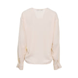 Simona Corsellini Women's Cream White Blouse with V-neck and draped front — Shop Now Online