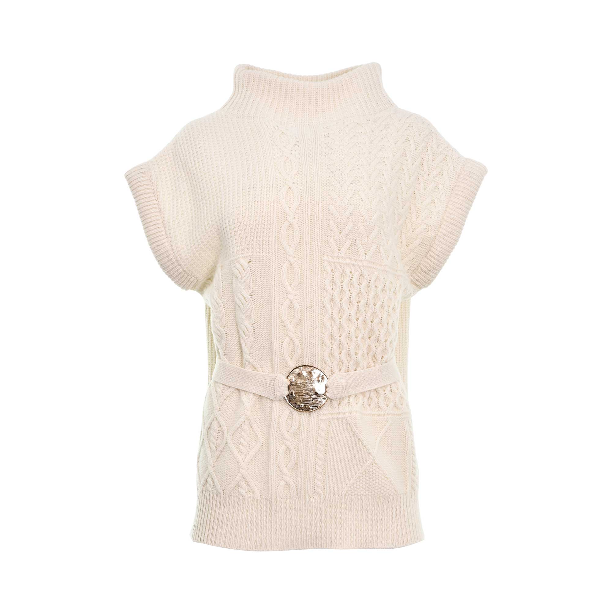 Simona Corsellini Women's Cream White Sleeveless Sweater with belt — Order Online Today