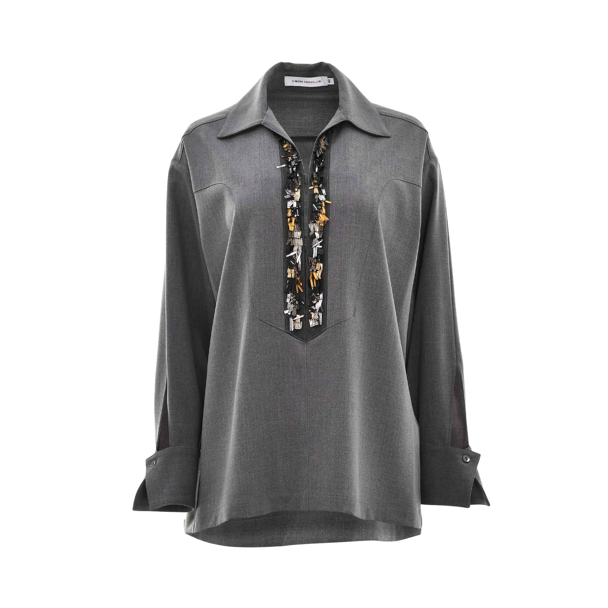 Simona Corsellini Women's Grey Blouse with metallic embellishment — Order Online Today