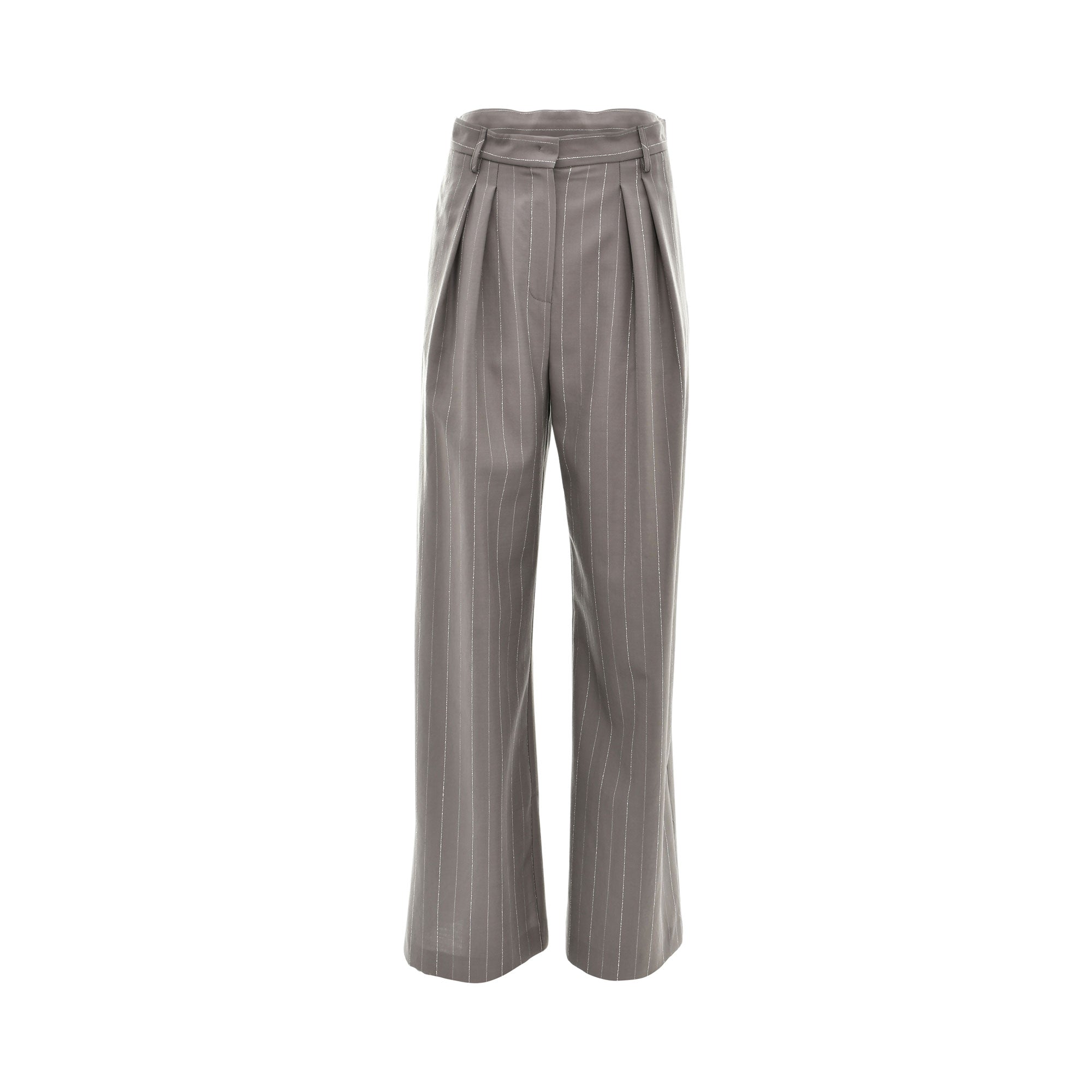 Simona Corsellini Women's Grey Pinstripe Pants with pleats — Available Online Today