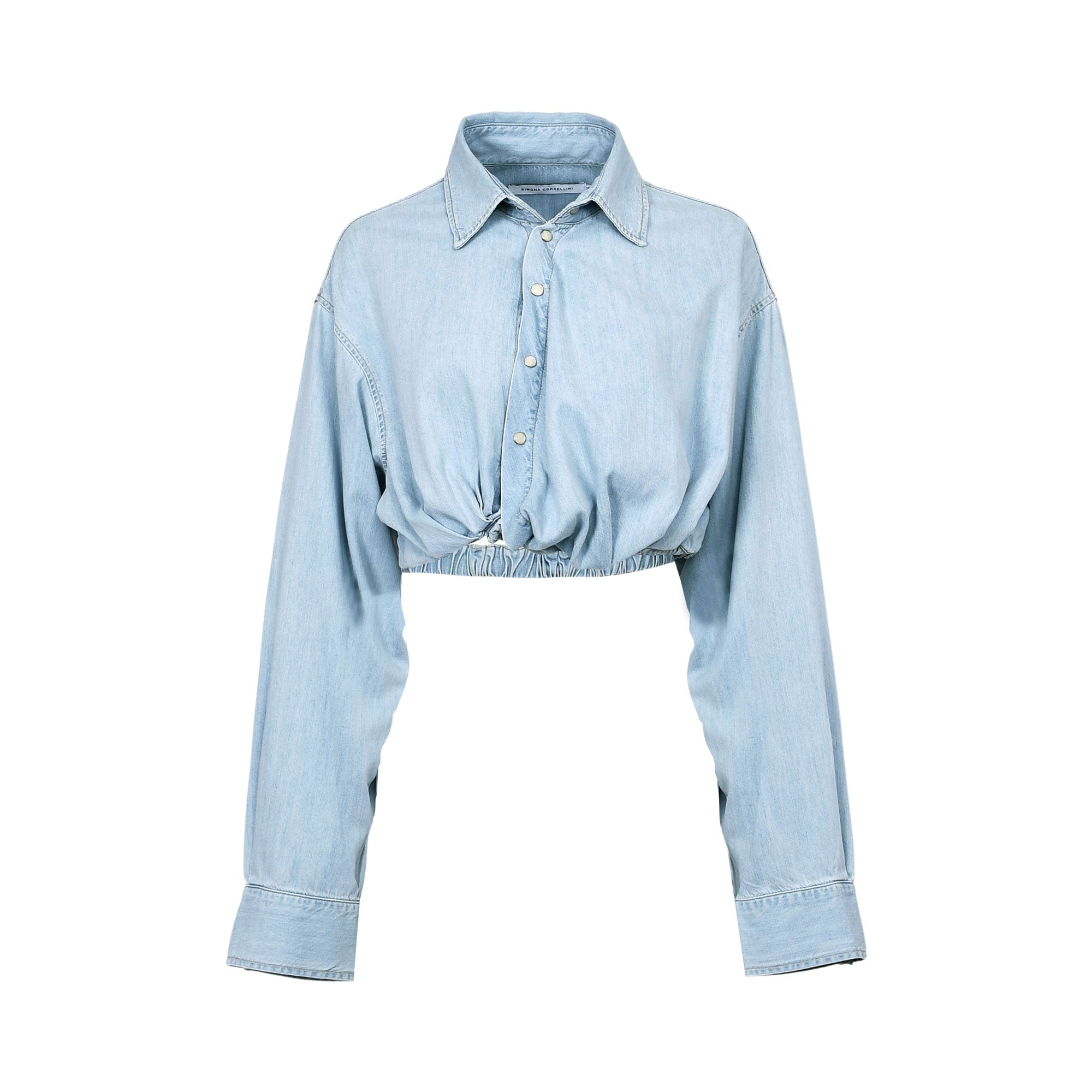 Simona Corsellini Women's Light Blue Cropped Denim Shirt — Order Online Today.