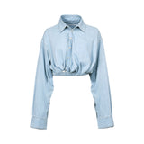 Simona Corsellini Women's Light Blue Cropped Denim Shirt — Order Online Today.