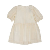 Back view of the Simonetta cream checkered dress showing the gathered waistline and concealed zipper fastening.