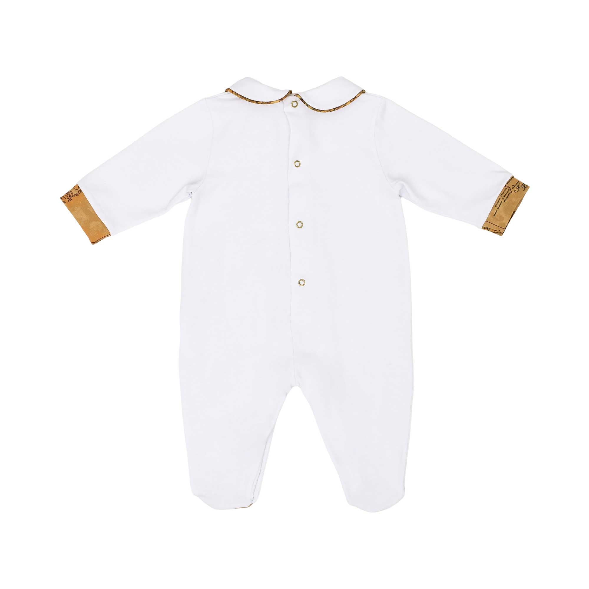 Sleepsuit only back view of the Alviero Martini Kids Newborn White Sleepsuit with Teddy Ear Hat. Shop the Latest Online at Blue Salon Qatar.