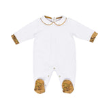 Sleepsuit only front view of the Alviero Martini Kids Newborn White Sleepsuit with Teddy Ear Hat. Shop the Latest Online at Blue Salon Qatar.