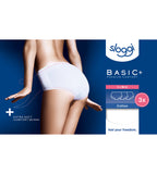 Sloggi Basic+ white midi panties, showing the mid-rise waist and soft, breathable cotton texture. Now Available Online