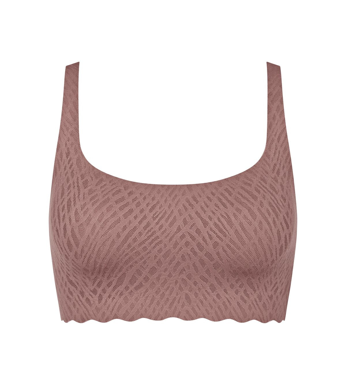 Sloggi Zero Feel Bliss Cacao seamless lace bra with wireless comfort, front view – Find Online Today