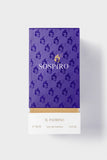Sospiro Il Padrino Eau de Parfum 100ml luxury box featuring a textured purple top piece with butterfly patterns over a white and gold base, from Blue Salon Online.