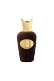 A luxurious, velvet-textured dark brown bottle of Sospiro Il Padrino Eau de Parfum with a signature sculpted gold cap and golden front crest, available on Blue Salon Online.