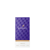 A vertical studio shot of the Sospiro Vibranza Eau de Parfum bottle. The bottle is entirely covered in a soft, matte pink velvet texture and features an oval gold emblem in the center. It is topped with a distinctive, high-shine gold cap shaped like stylized wings, all set against a clean, neutral white background.