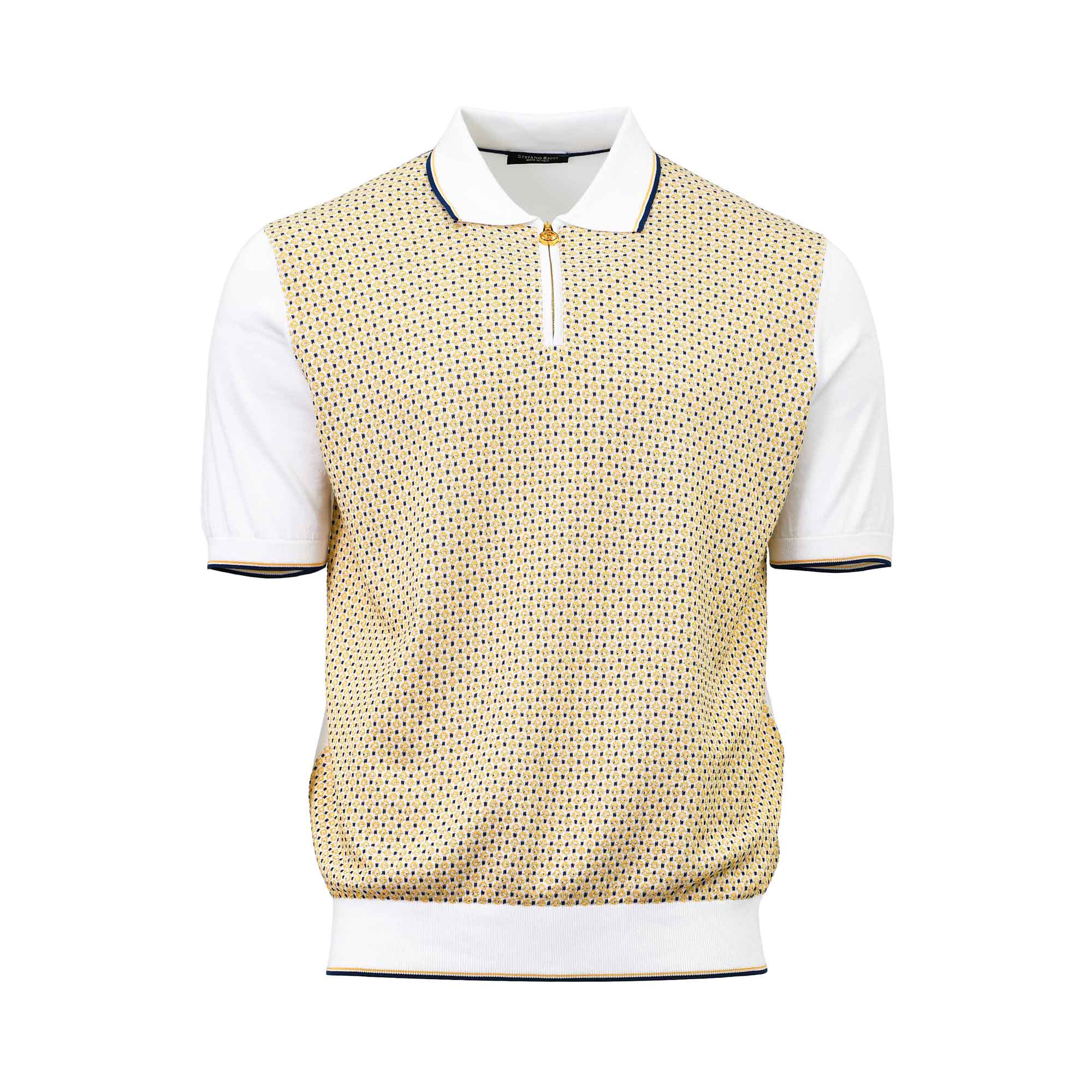 Stefano Ricci Men’s White Ottico Patterned Polo Sweater SS26 Now Online at Blue Salon Qatar