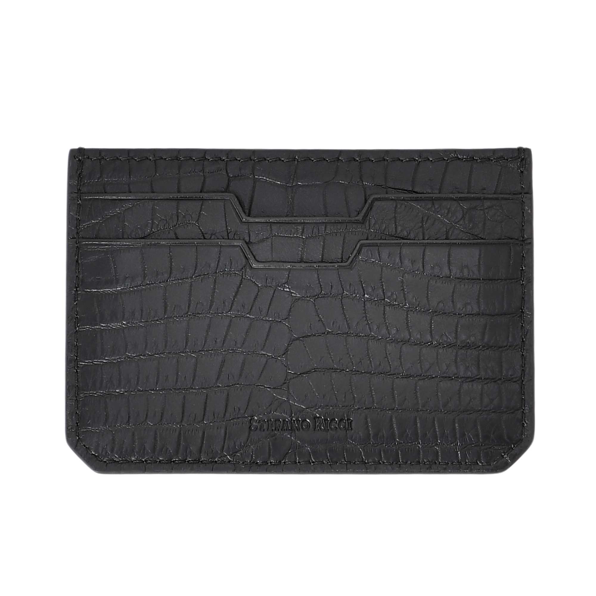 Stefano Ricci men’s black leather card holder in premium textured leather back view — luxury accessory Available Online Today.