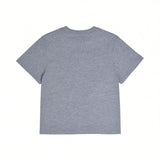Back view of a plain kids' short-sleeve grey melange cotton T-shirt against a white background.