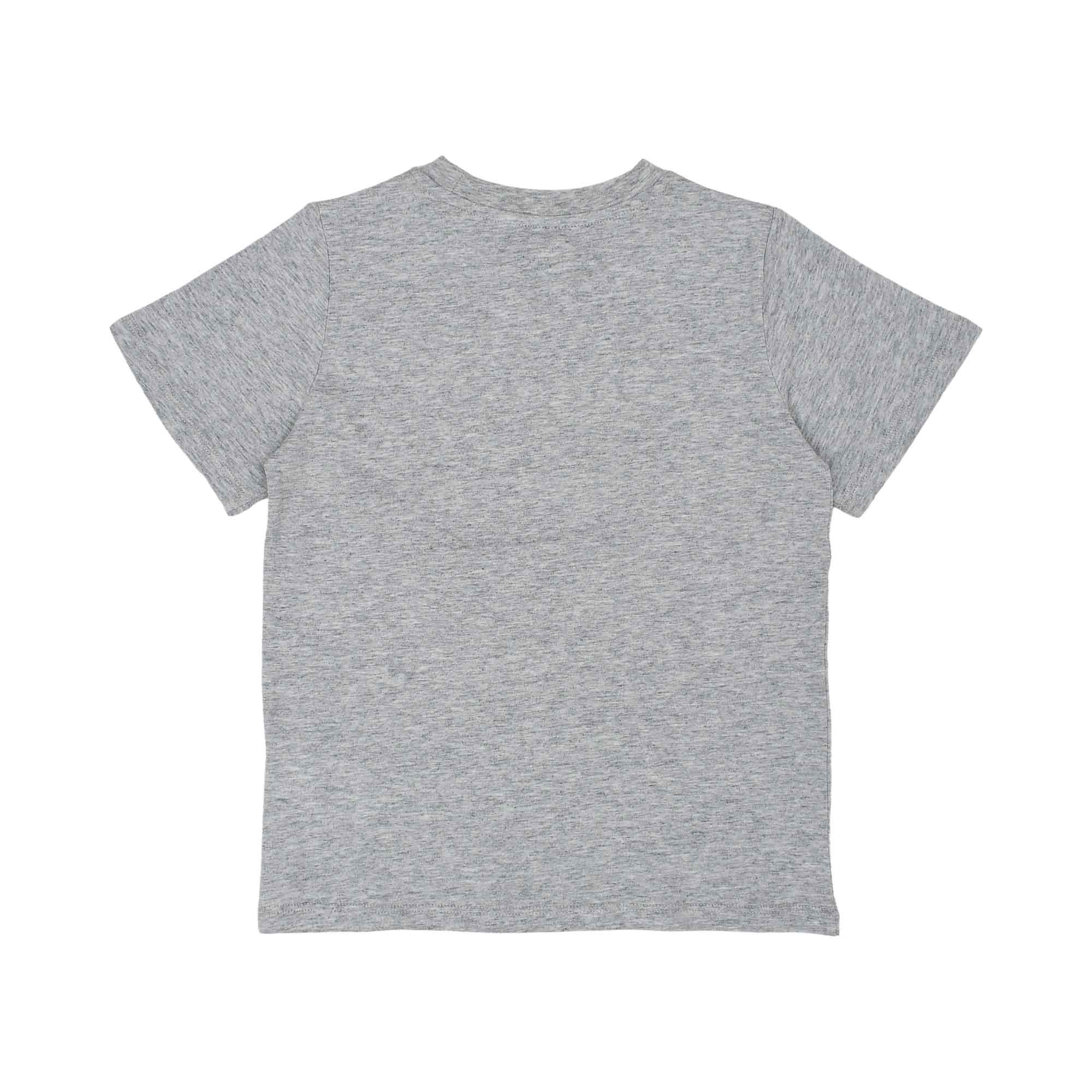 Back view of the grey marl Stella McCartney Kids t-shirt showing the clean finish and soft jersey fabric construction.