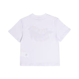 Clean back view of the plain white short-sleeve crewneck kids' t-shirt by Stella McCartney on a solid white background.