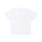 Plain back view of a white short-sleeved children's T-shirt showing a clean, simple design and soft cotton texture.