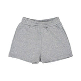 Front view of Stella McCartney Kids grey marl cotton jersey shorts featuring a comfortable elasticated waistband with a matching drawstring