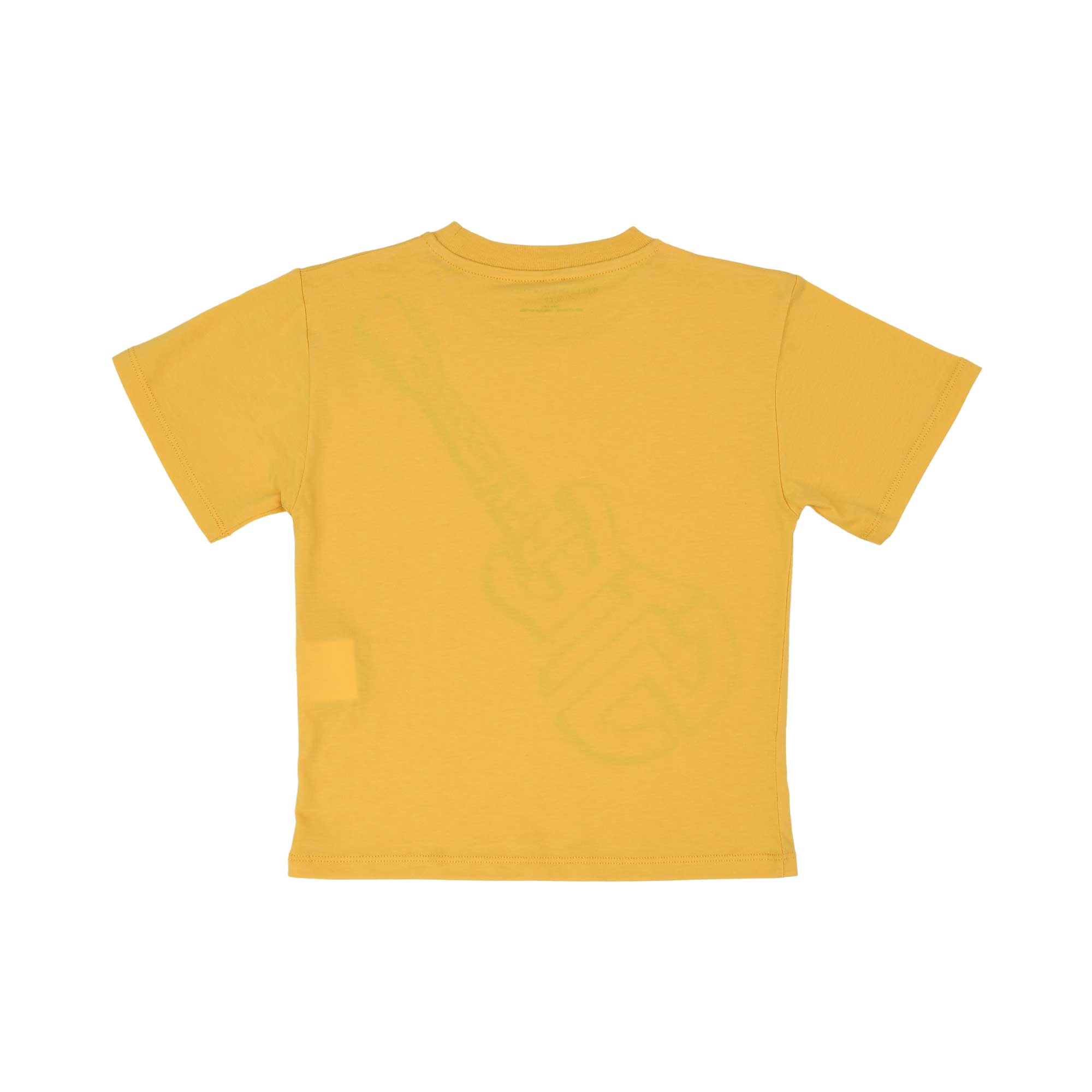Back view of the mustard yellow Stella McCartney Kids t-shirt showing the clean finish and comfortable fit.