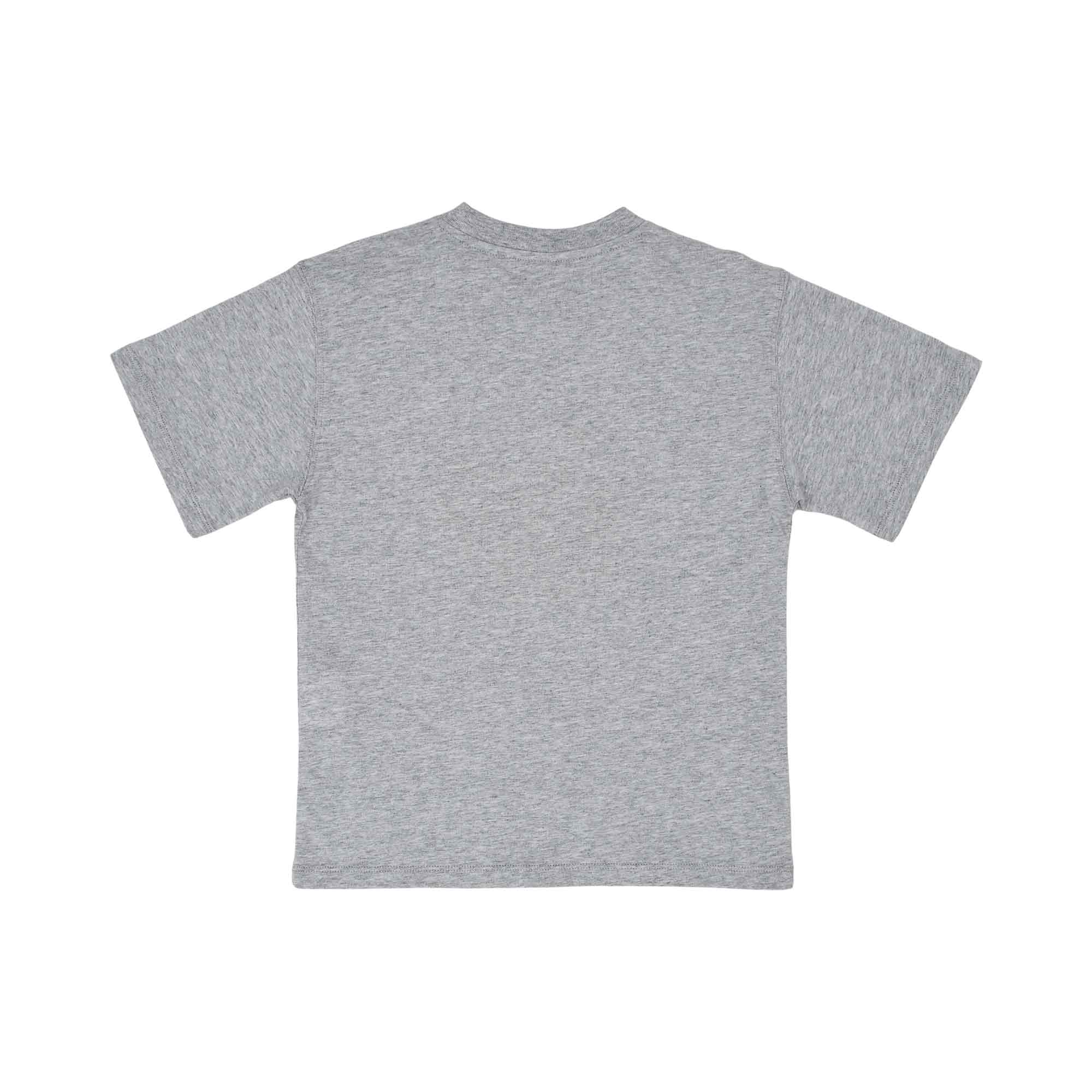 Back view of the grey marl Stella McCartney Kids t-shirt showing the clean design and high-quality jersey construction.