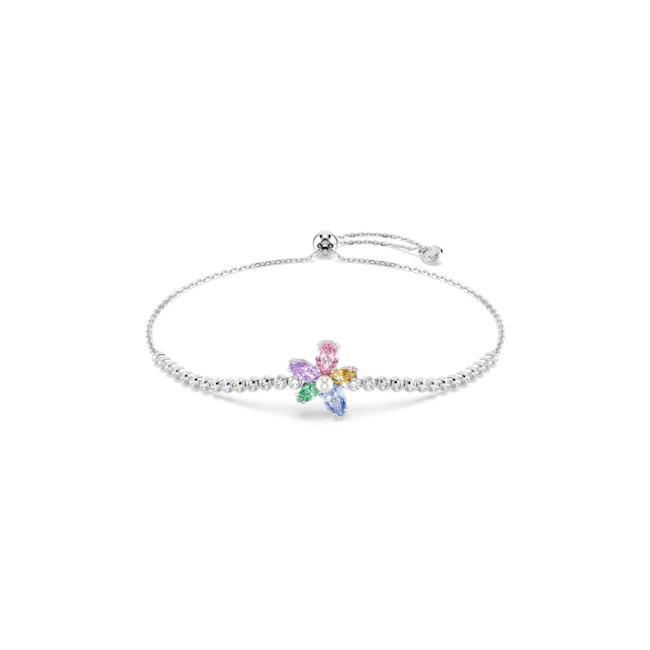 Swarovski Ariana Grande X Swarovski Bracelet Mixed Cuts Silver bracelet with a colorful flower charm on a white background