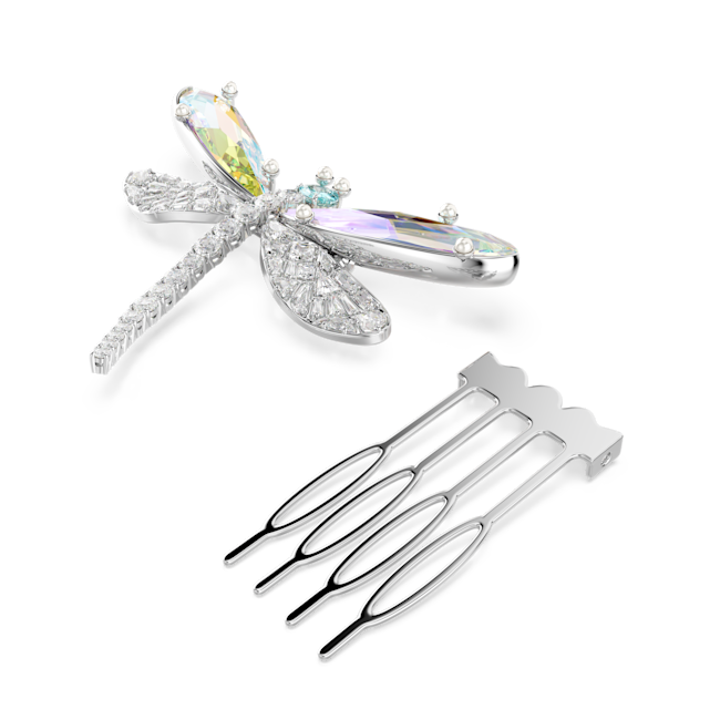 Swarovski Ariana Grande X Swarovski Brooch And Hair Accessory  Silver hairpin with dragonfly design and three additional hairpins on a white background