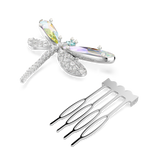 Swarovski Ariana Grande X Swarovski Brooch And Hair Accessory  Silver hairpin with dragonfly design and three additional hairpins on a white background
