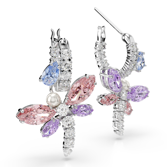 Swarovski Ariana Grande X Swarovski Drop Earrings Mixed Butterfly-shaped earrings with colorful gemstones on a white background