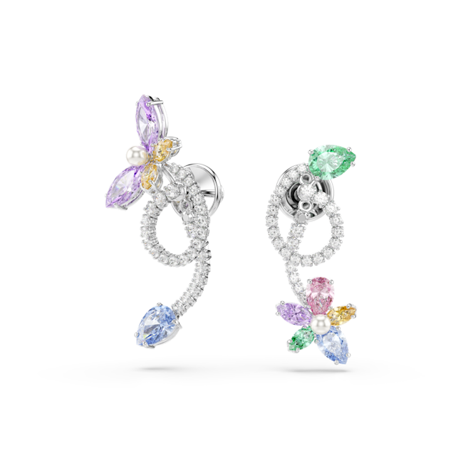 Swarovski Ariana Grande X Swarovski Drop Earrings With Ear Jacket  Pair of colorful earrings with gemstones on a white background
