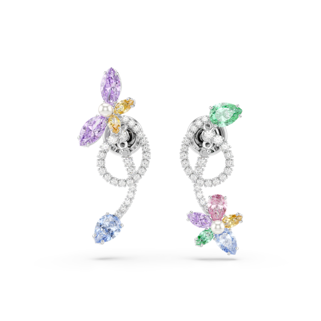 Swarovski Ariana Grande X Swarovski Drop Earrings With Ear Jacket  Pair of butterfly-shaped earrings with multicolored gemstones on a white background
