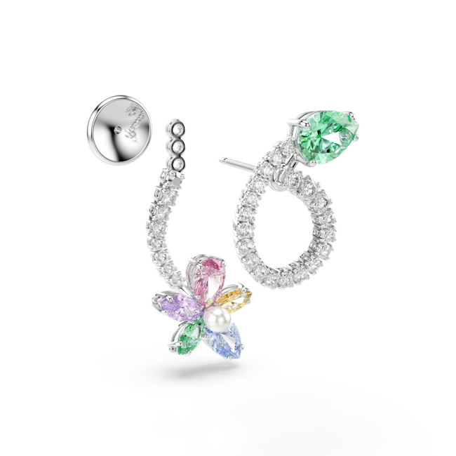 Swarovski Ariana Grande X Swarovski Drop Earrings With Ear Jacket  Pair of earrings with colorful butterfly design and gemstones on a white background
