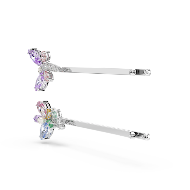 Swarovski Ariana Grande X Swarovski Hair Pin Mixed Cuts Pair of silver hair pins with colorful gemstones on a white background