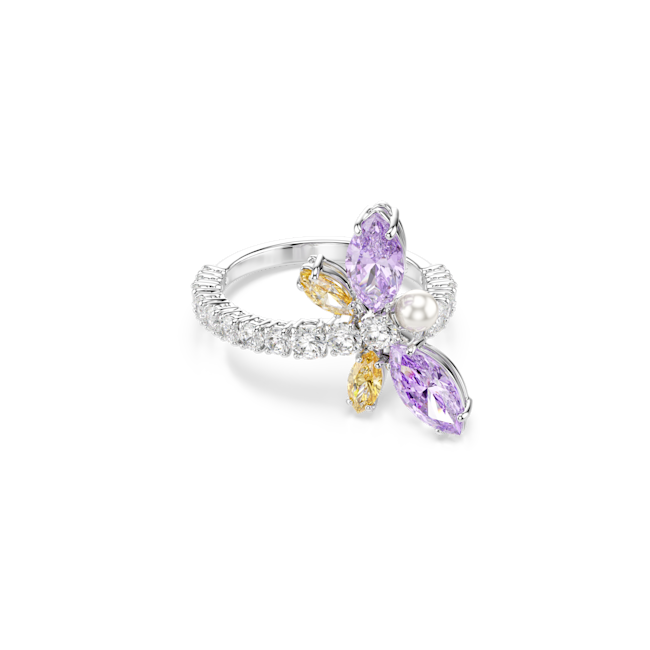 Swarovski Ariana Grande X Swarovski Motif Ring Mixed Cuts Silver ring with purple and yellow gemstones
