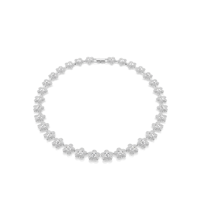 Swarovski Ariana Grande X Swarovski Necklace Round Cut Silver necklace with floral designs on a white background