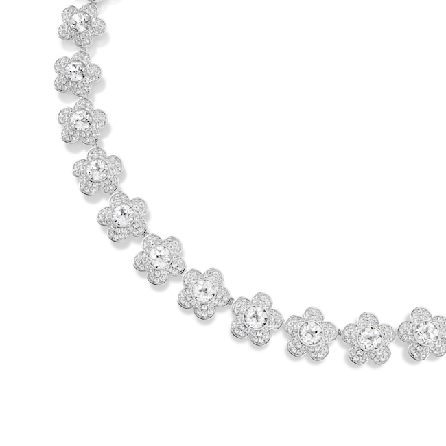 Swarovski Ariana Grande X Swarovski Necklace Round Cut Silver necklace with floral design on a white background