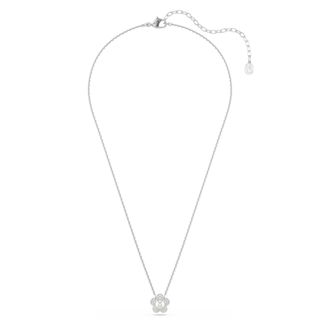 Swarovski Ariana Grande X Swarovski Pendant Crystal Pearl Silver necklace with a small pendant on a white background