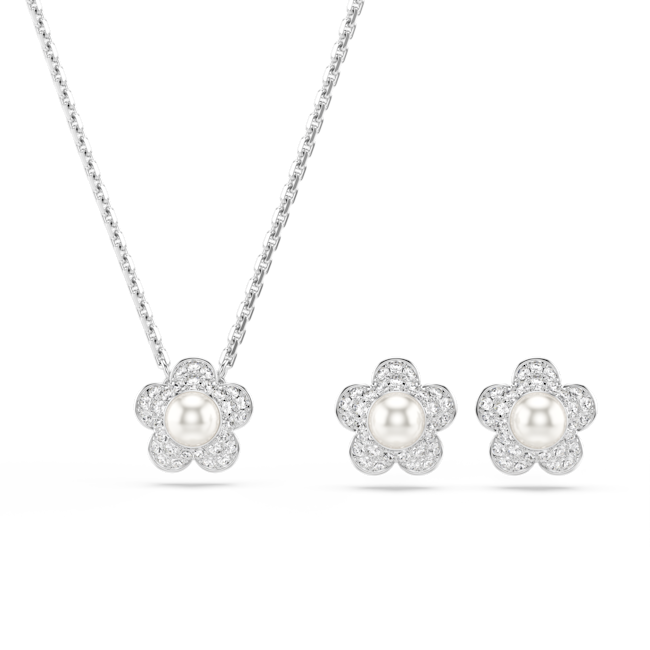 Swarovski Ariana Grande X Swarovski Set Crystal Pearl RoundPearl flower necklace and earrings set 