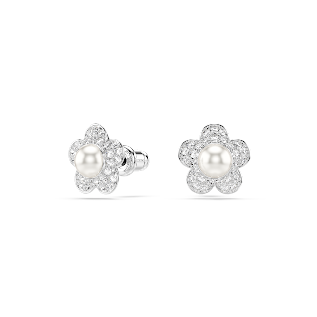 Swarovski Ariana Grande X Swarovski Stud Earrings Crystal Flower-shaped earrings with pearls on a white background