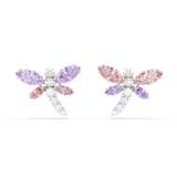 Swarovski Ariana Grande X Swarovski Stud Earrings Mixed Pair of dragonfly-shaped earrings with pink, purple, and white gemstones on a white background