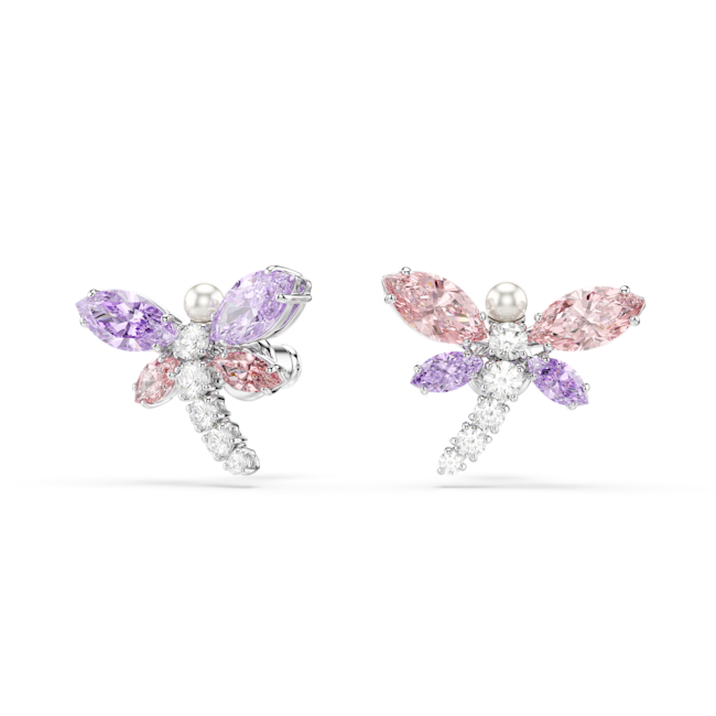 Swarovski Ariana Grande X Swarovski Stud Earrings Mixed Dragonfly-shaped earrings with colorful gemstones on a white background