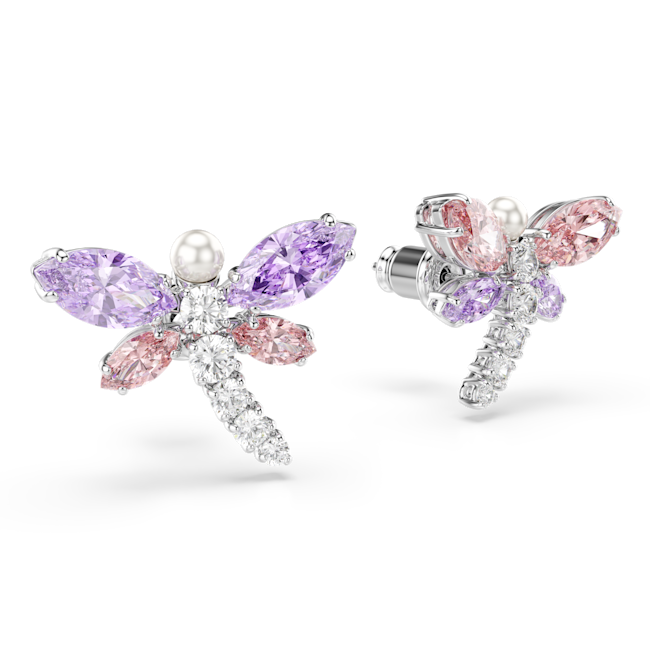 Swarovski Ariana Grande X Swarovski Stud Earrings Mixed Pair of butterfly-shaped earrings with purple and pink gemstones on a white background