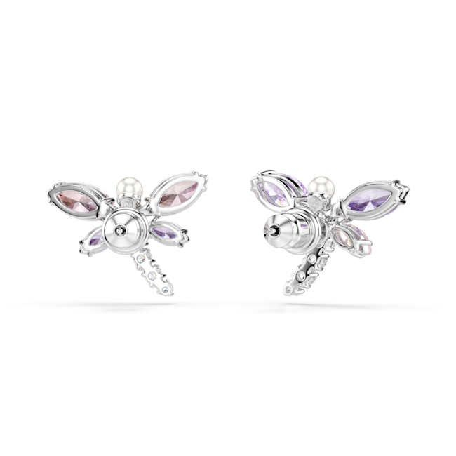 Swarovski Ariana Grande X Swarovski Stud Earrings Mixed Dragonfly-shaped earrings with purple gemstones on a white background
